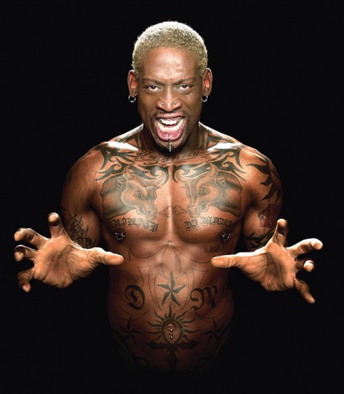 Pics of a very ripped and sexy tattooed body of Dennis Rodman